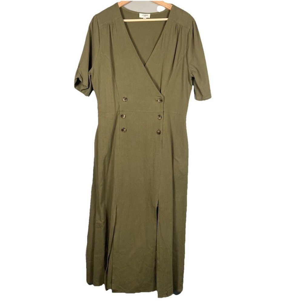Umgee Cotton Midi Maxi Dress Women's‎ Large Pin Tuck Sleeves Buttons Lagenlook
